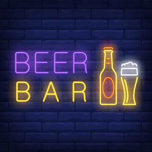Beer & Bar with Bottle & Glass Neon - Custom Canvas Now