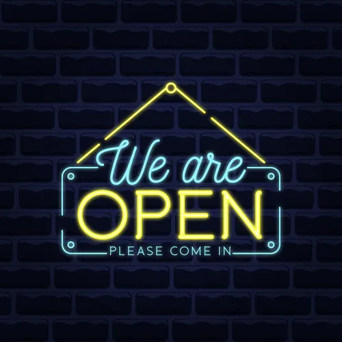 We Are Open Blue and Yellow Neon Sign - Custom Canvas Now