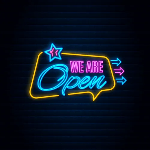 We are Open This Way Neon Sign - Custom Canvas Now