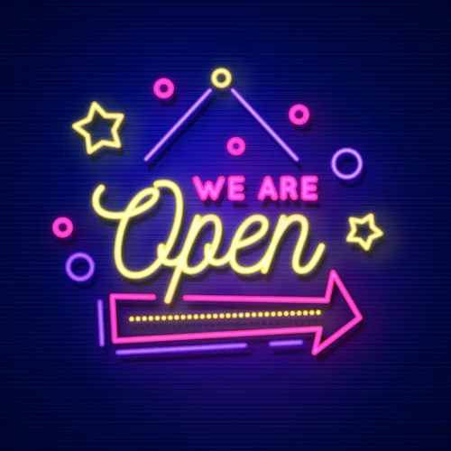 We Are Open Hanging Neon Sign - Custom Canvas Now