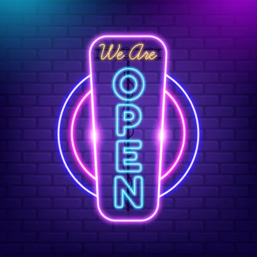 We are Open Vertical Neon Sign - Custom Canvas Now