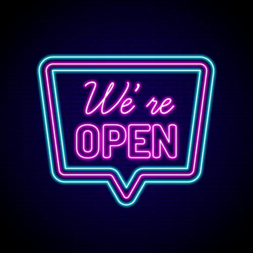 We're Open Neon Sign - Custom Canvas Now