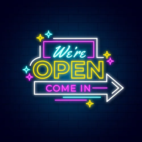 We're Open Come In Neon Sign - Custom Canvas Now