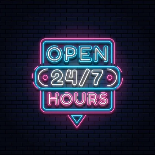 24/7 Open Hours Neon Sign - Custom Canvas Now