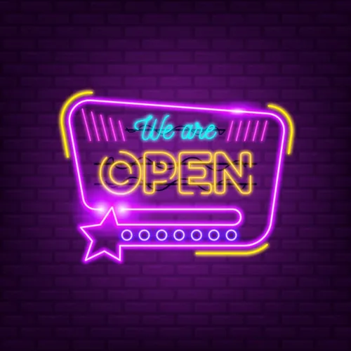 We Are Open With Star Icon Neon Sign - Custom Canvas Now