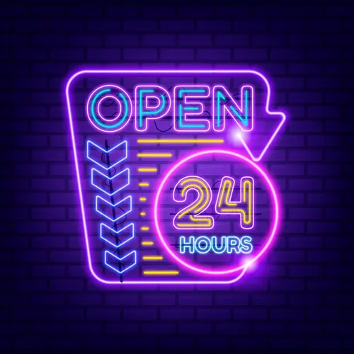 Retro Open 24 Hours Neon Sign - Custom Canvas Now
