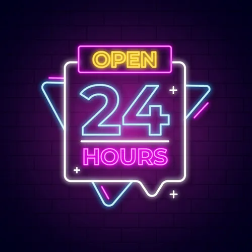 Open 24 Hours with Abstract Shapes Neon Sign - Custom Canvas Now