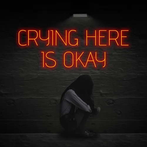 Crying Here Is Okay Neon Sign - Custom Canvas Now