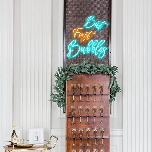 But First Bubbles Wedding Party Neon Sign - Custom Canvas Now