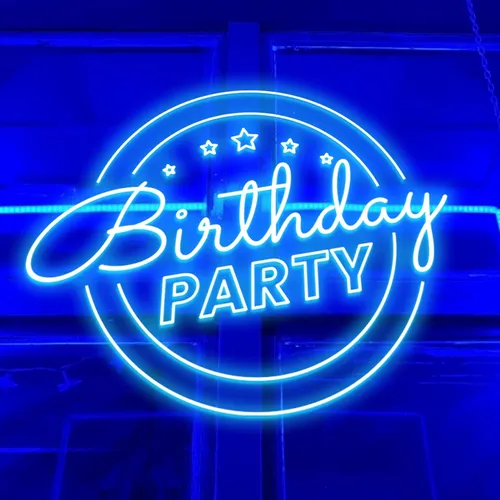 Birthday Party Blue Neon Sign - Custom Canvas Now