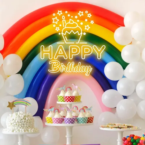 Happy Birthday Cupcake Neon Sign - Custom Canvas Now