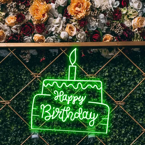 Happy Birthday Text in Big Cake Neon Sign - Custom Canvas Now