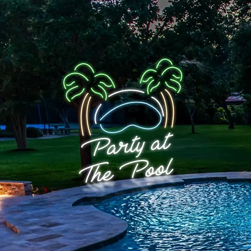 Party At The Pool Neon Sign - Custom Canvas Now