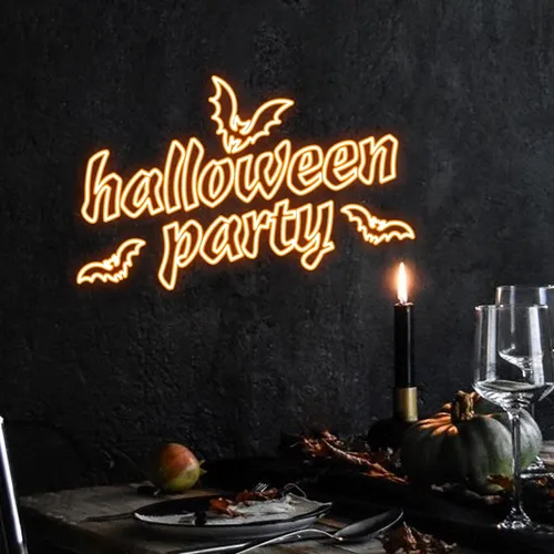 Halloween Night Typography Neon Sign - Custom Canvas Now
