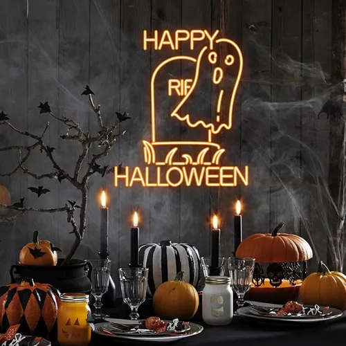 Happy Halloween Ghost Neon Sign - Custom Canvas Now