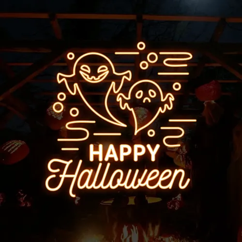 Happy Halloween Two Ghosts Neon Sign - Custom Canvas Now