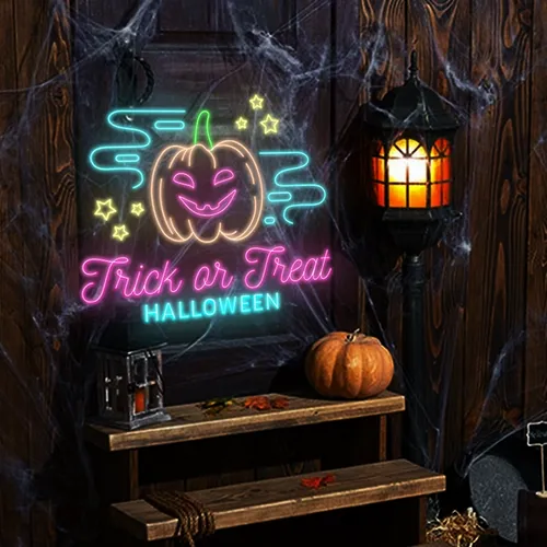 Trick or Treat Halloween Neon Sign - Custom Canvas Now