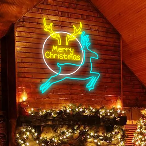 Merry Christmas Deer Neon Sign - Custom Canvas Now