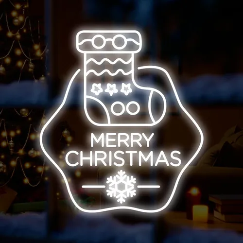 Merry Christmas Handmade Sock Neon Sign - Custom Canvas Now