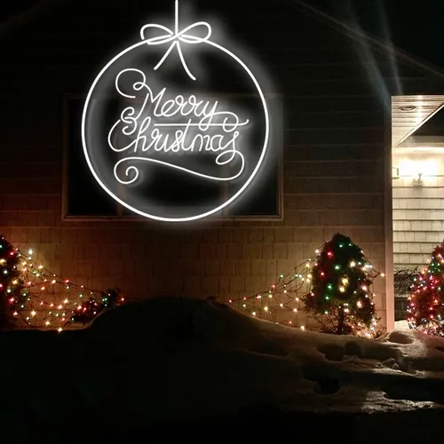 Merry  Christmas Circle Typography Neon Sign - Custom Canvas Now