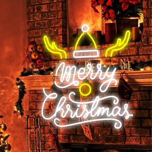 Merry Christmas Deer Horn with Hat Neon Sign - Custom Canvas Now