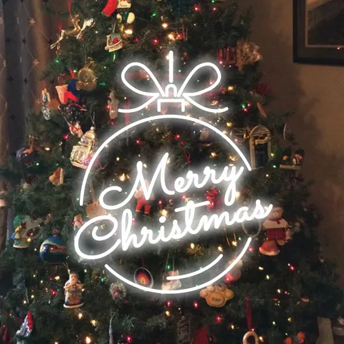 Merry Christmas Circle Text Neon Sign - Custom Canvas Now