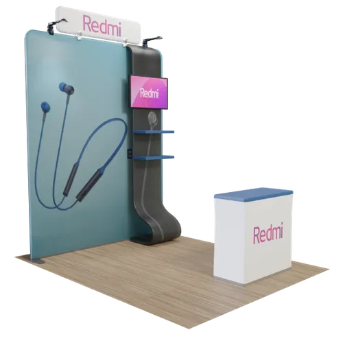 Custom Media Display with TV Stand Tension Fabric 8' x 8' - Custom Canvas Now