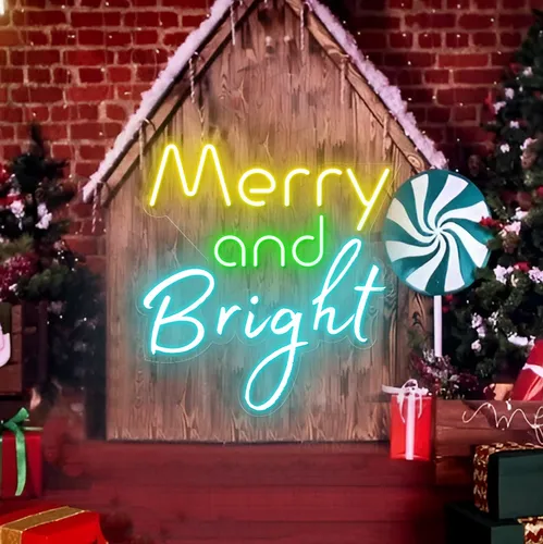 Merry & Bright Neon Sign - Custom Canvas Now