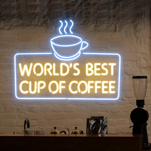 World's Best Cup of Coffee Neon Sign - Custom Canvas Now