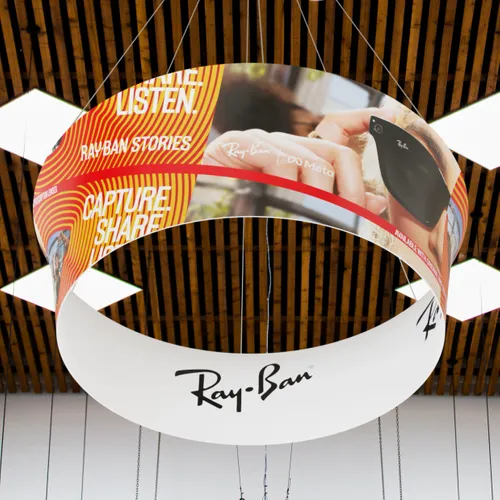 Custom Tapered Circle Personalized Trade Show Hanging Signs - Custom Canvas Now