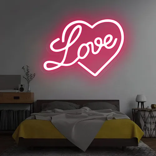 Heart Love Neon Sign - Custom Canvas Now