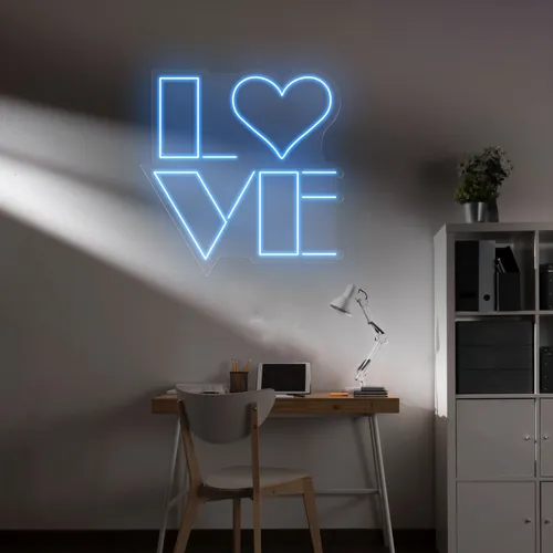 Love Blue Neon Sign - Custom Canvas Now