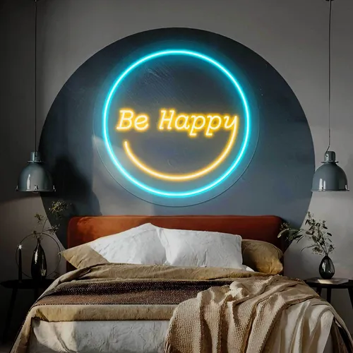 Be Happy Neon Sign - Custom Canvas Now
