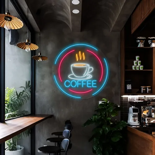 Steaming Cup Coffee Neon Sign - Custom Canvas Now
