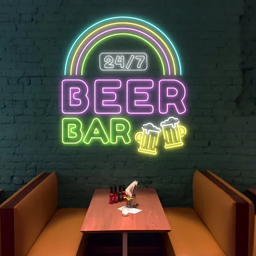 24/7 Rainbow Beer Bar Neon Sign - Custom Canvas Now