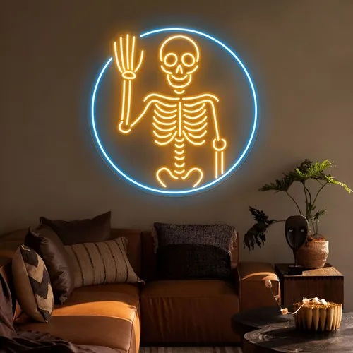 Waving Skeleton Neon Sign - Custom Canvas Now