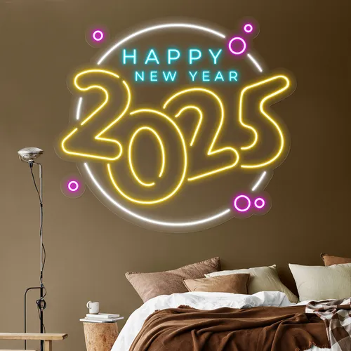 Colorful New Year Neon Sign - Custom Canvas Now