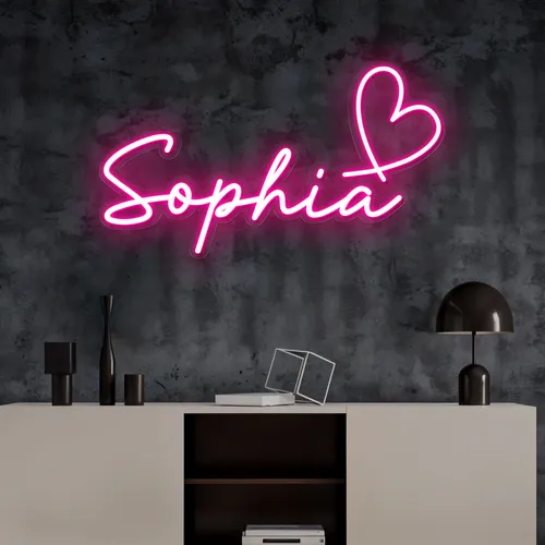 Sophia with Heart Neon Sign - Custom Canvas Now