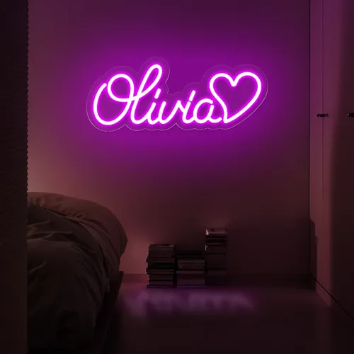 Olivia with Heart Neon Sign - Custom Canvas Now