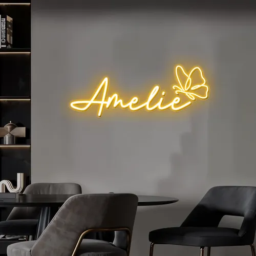 Amelie with Butterfly Neon Sign - Custom Canvas Now