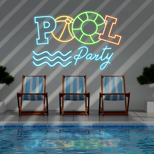 Fun Summer Pool Party Neon Sign - Custom Canvas Now