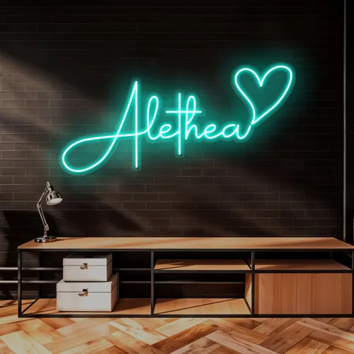Alethea with Heart Neon Sign - Custom Canvas Now