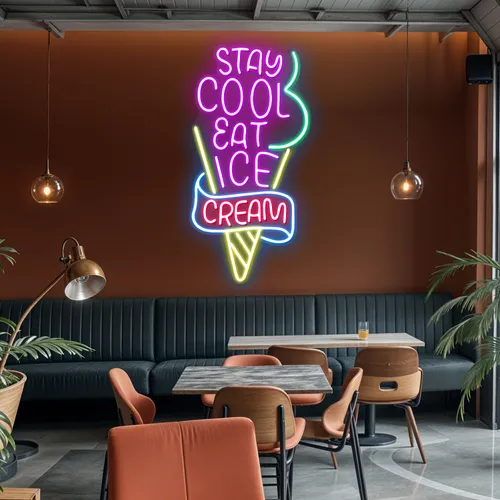 Stay Cool n Eat Ice Cream Neon Sign - Custom Canvas Now