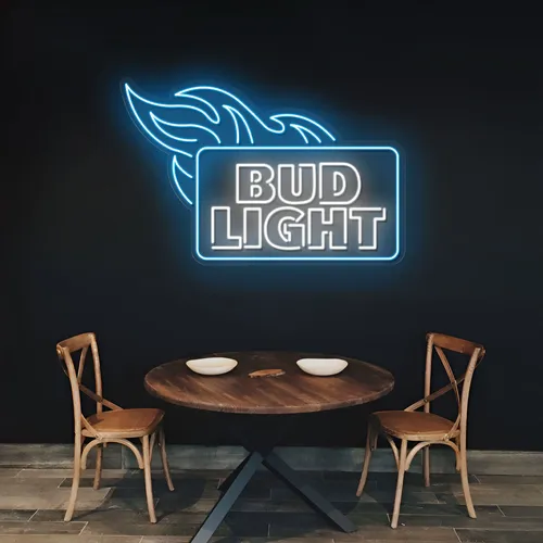Fiery Bud Light Neon Sign - Custom Canvas Now