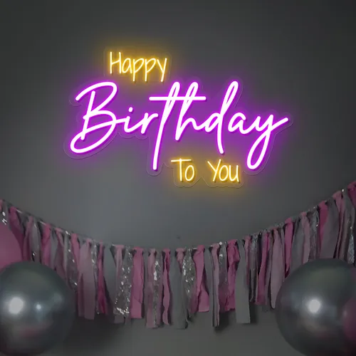 Bright Happy Birthday Neon Sign - Custom Canvas Now