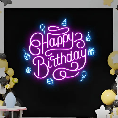 Happy Birthday Vibes Neon Sign - Custom Canvas Now