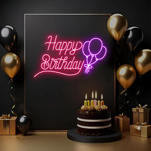 Happy Birthday Glow Neon Sign - Custom Canvas Now