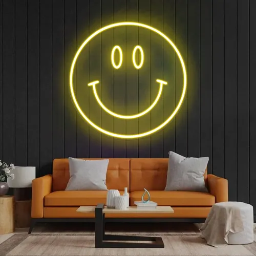 Yellow Neon Smile Sign - Custom Canvas Now