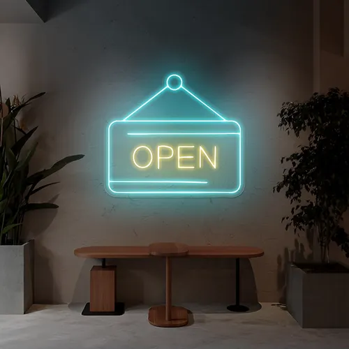 Glowing Open Neon Sign - Custom Canvas Now