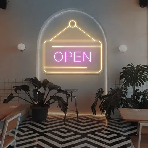 Retro Open Neon Sign - Custom Canvas Now